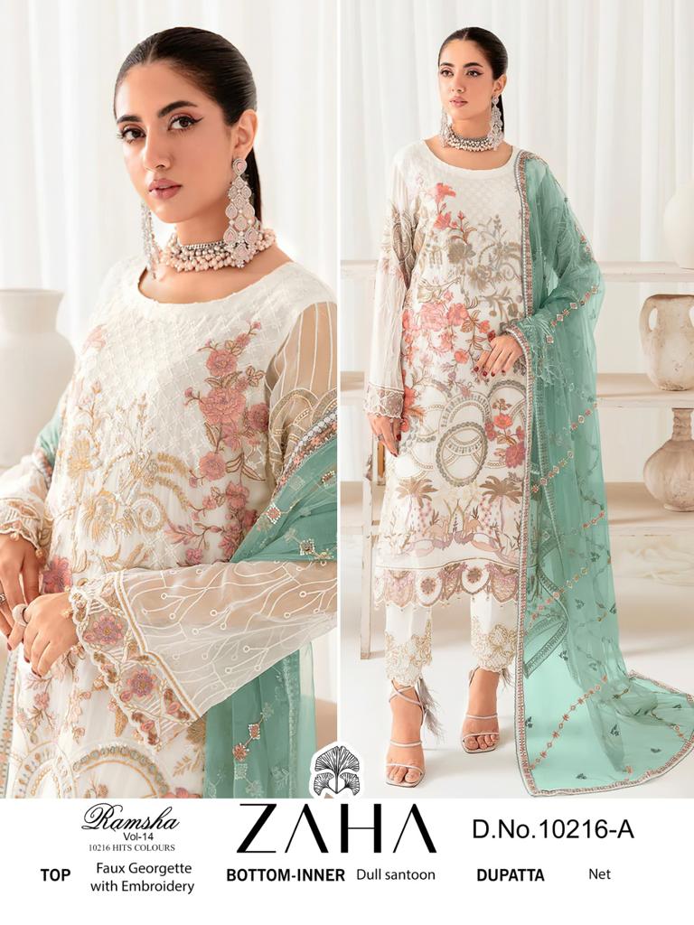 Ramsha Vol 14 Dn 10216 Zaha Georgette Pakistani Salwar Suits