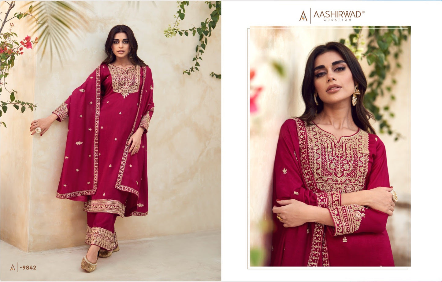 Rang Aashirwad Creation Silk Plazzo Style Suits
