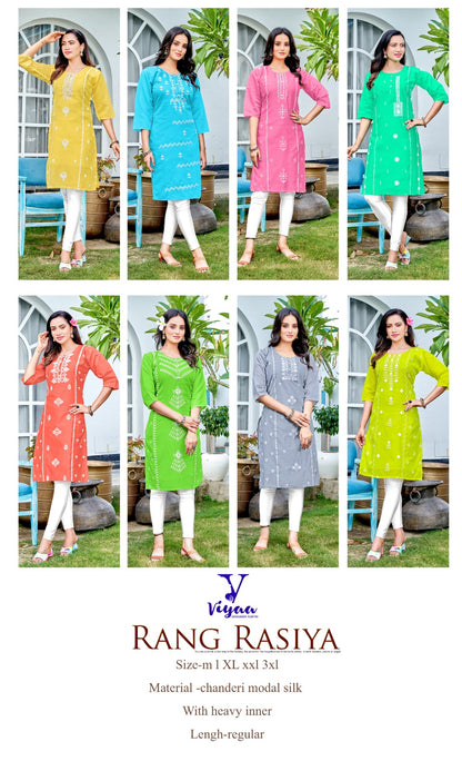 Rang Rasiya Viyaa Chanderi Modal Knee Length Kurtis