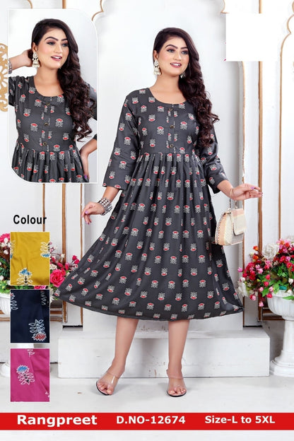 Rangpreet Zoya Rayon Anarkali Kurtis