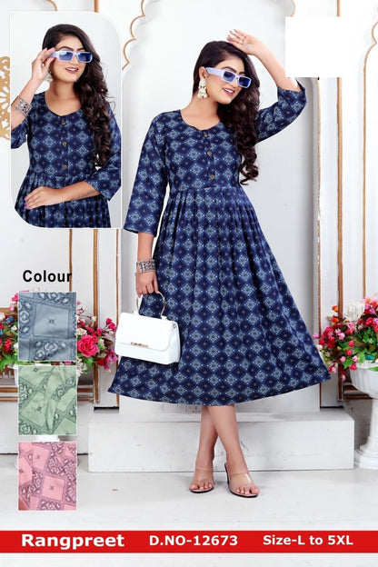 Rangpreet Zoya Rayon Anarkali Kurtis