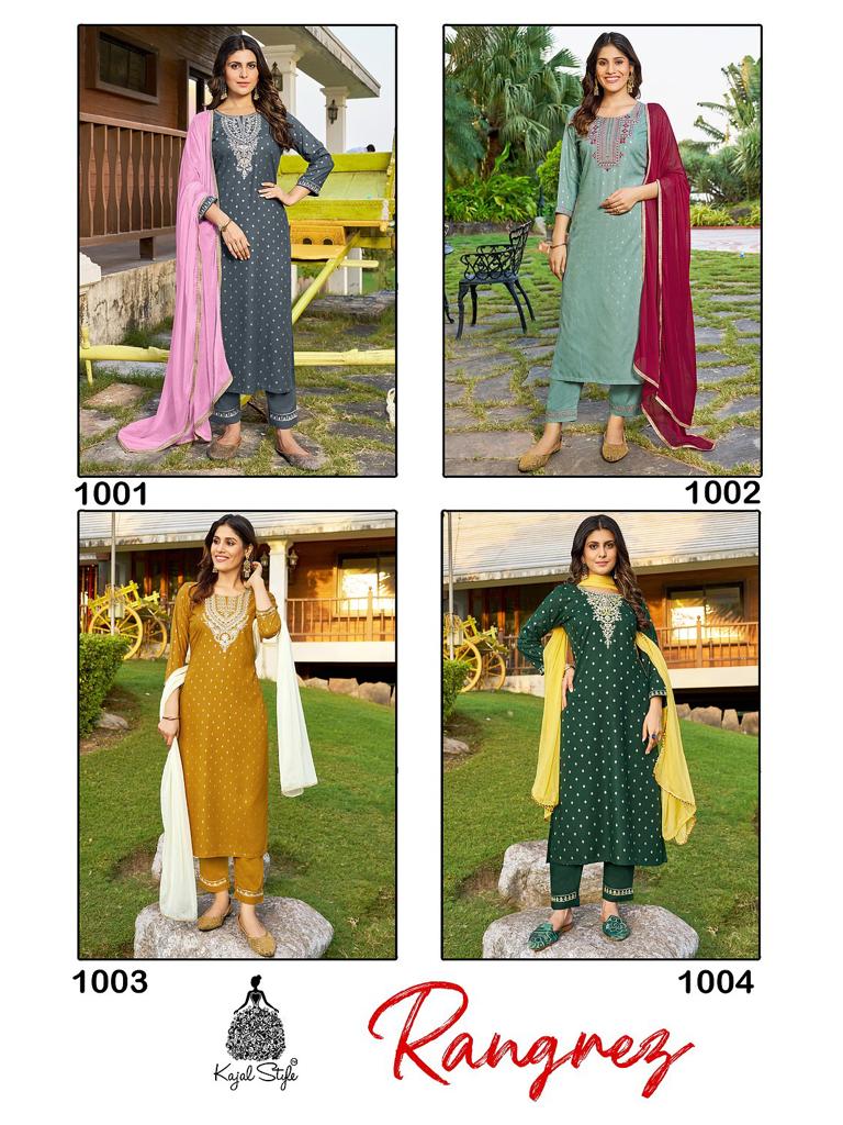 Rangrez Vol 1 Kajal Style Rayon Readymade Pant Style Suits