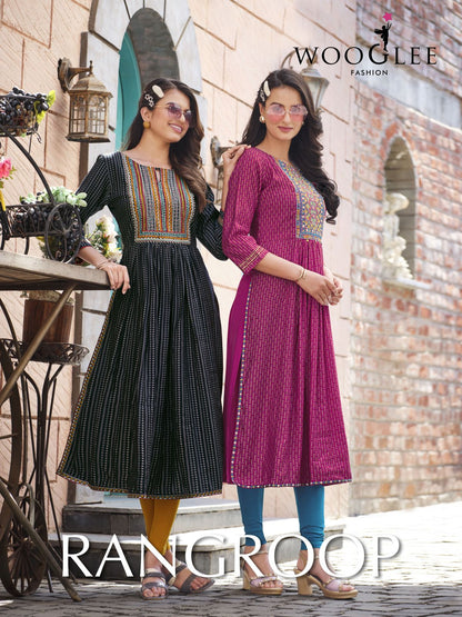 Rangroop Wooglee Rayon Naira Cut Kurtis