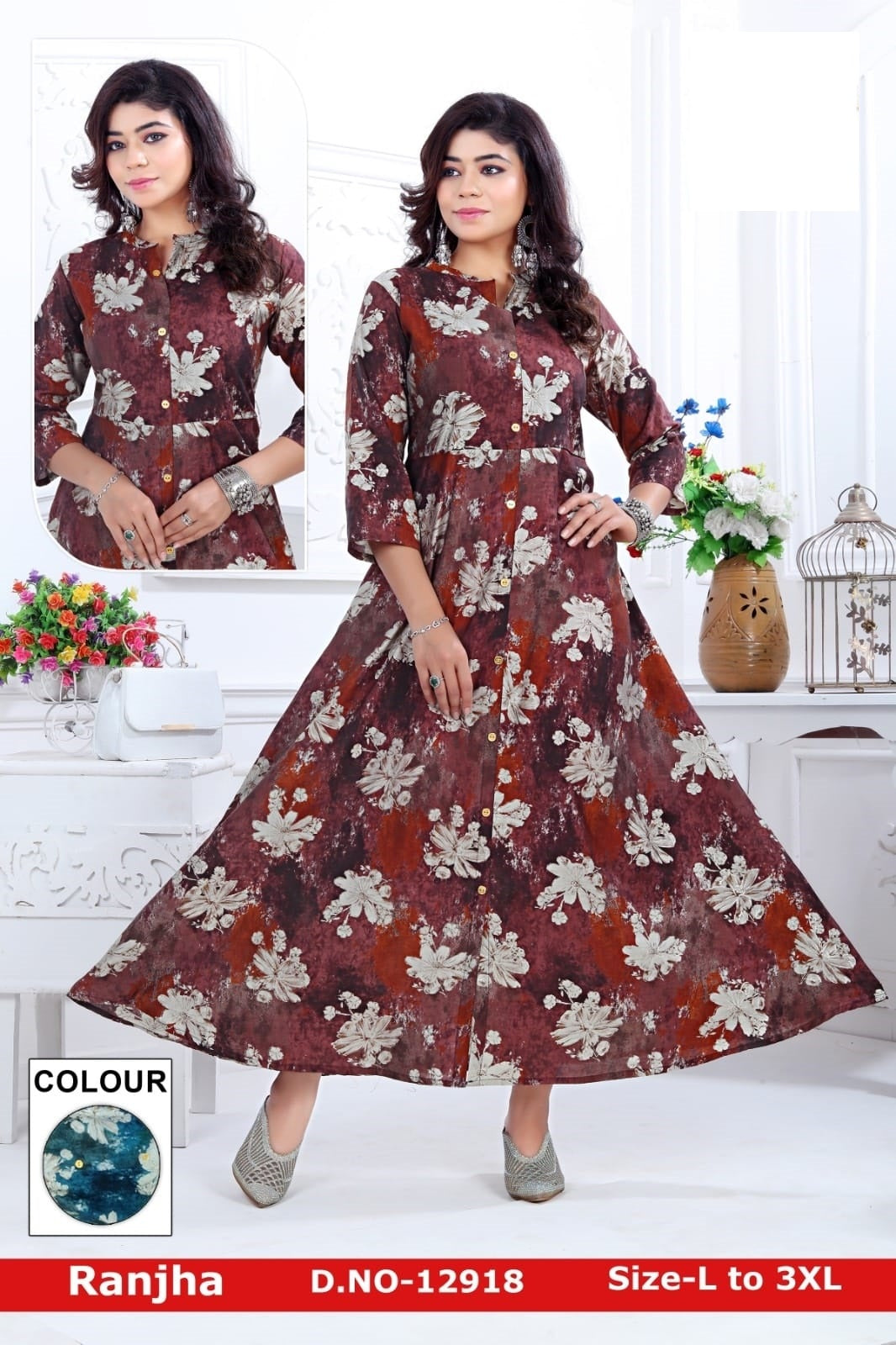 Ranjha-1201 Zoya Chanderi Modal Anarkali Kurtis