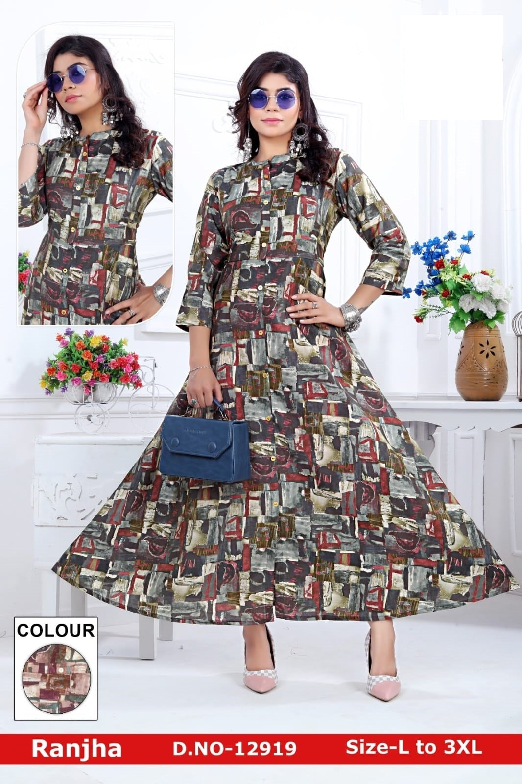 Ranjha-1201 Zoya Chanderi Modal Anarkali Kurtis