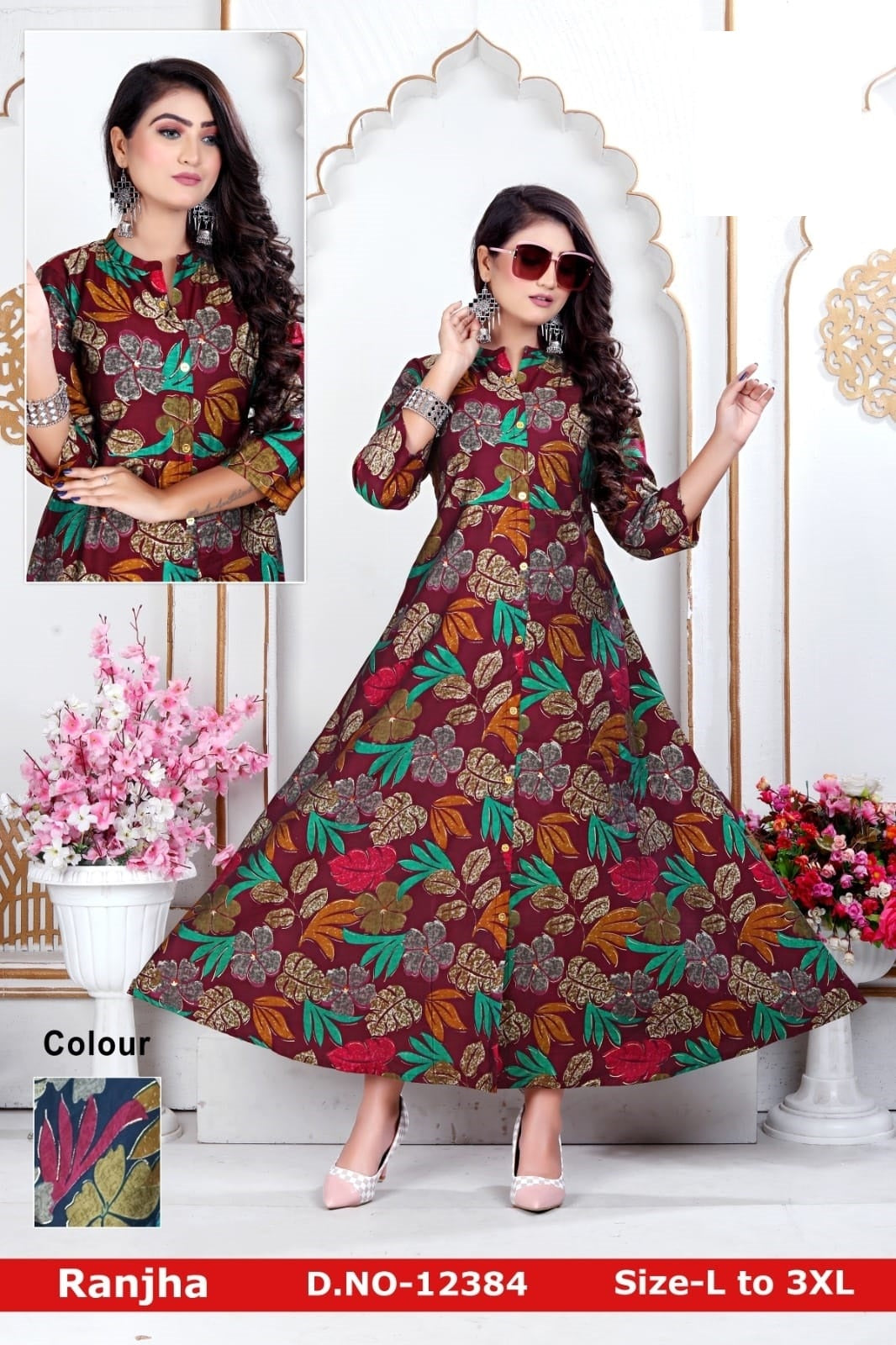 Ranjha-1201 Zoya Chanderi Modal Anarkali Kurtis