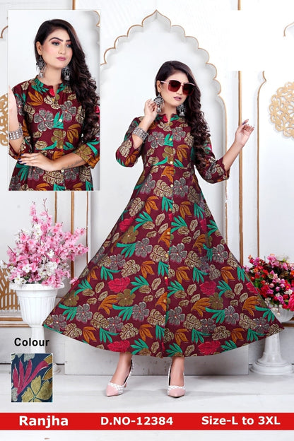Ranjha-1201 Zoya Chanderi Modal Anarkali Kurtis