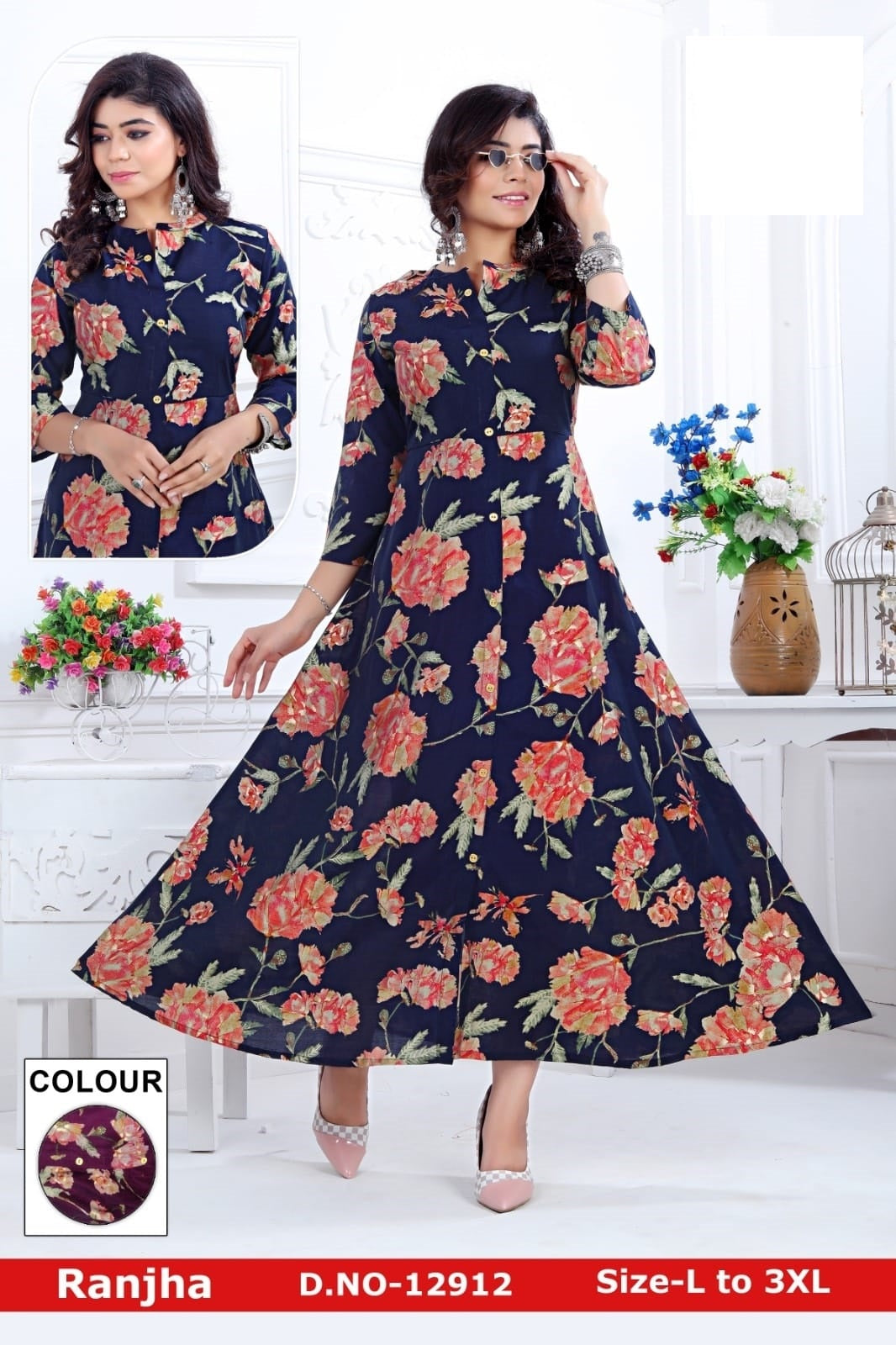 Ranjha-1201 Zoya Chanderi Modal Anarkali Kurtis