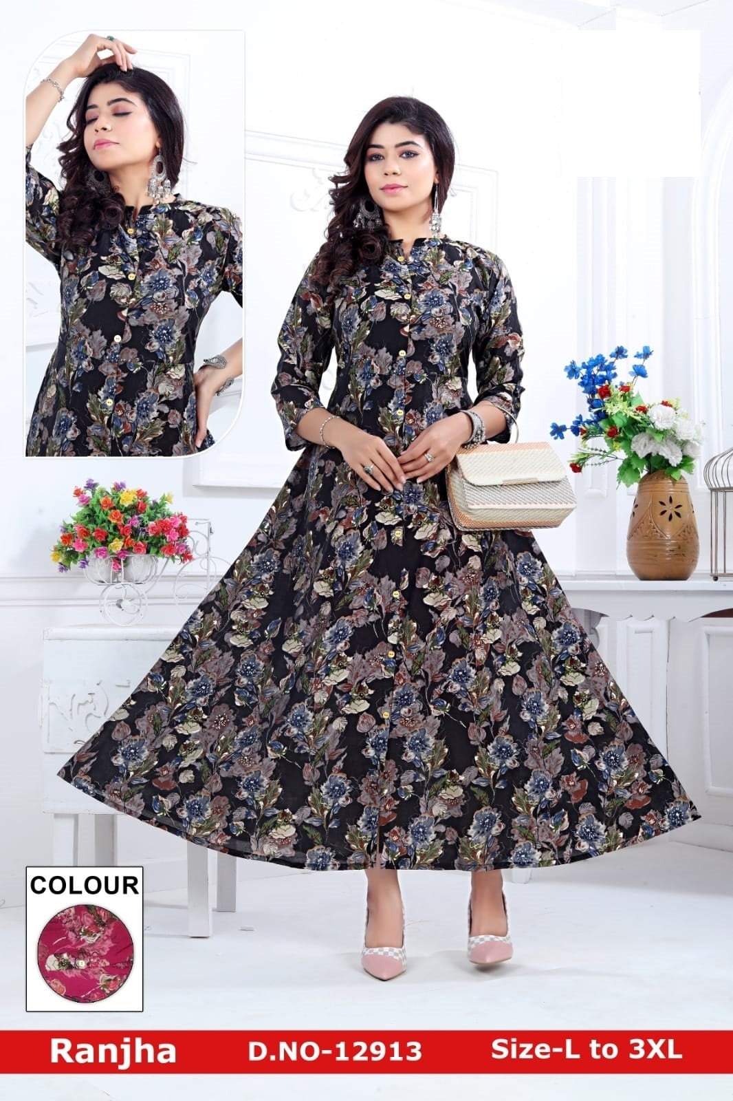 Ranjha-1201 Zoya Chanderi Modal Anarkali Kurtis