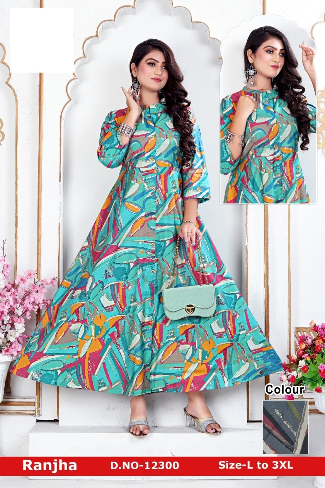 Ranjha-1201 Zoya Chanderi Modal Anarkali Kurtis
