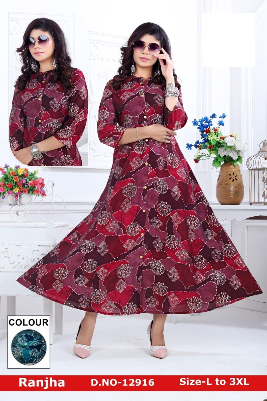 Ranjha-1201 Zoya Chanderi Modal Anarkali Kurtis