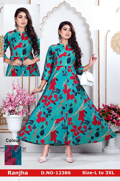 Ranjha-1201 Zoya Chanderi Modal Anarkali Kurtis