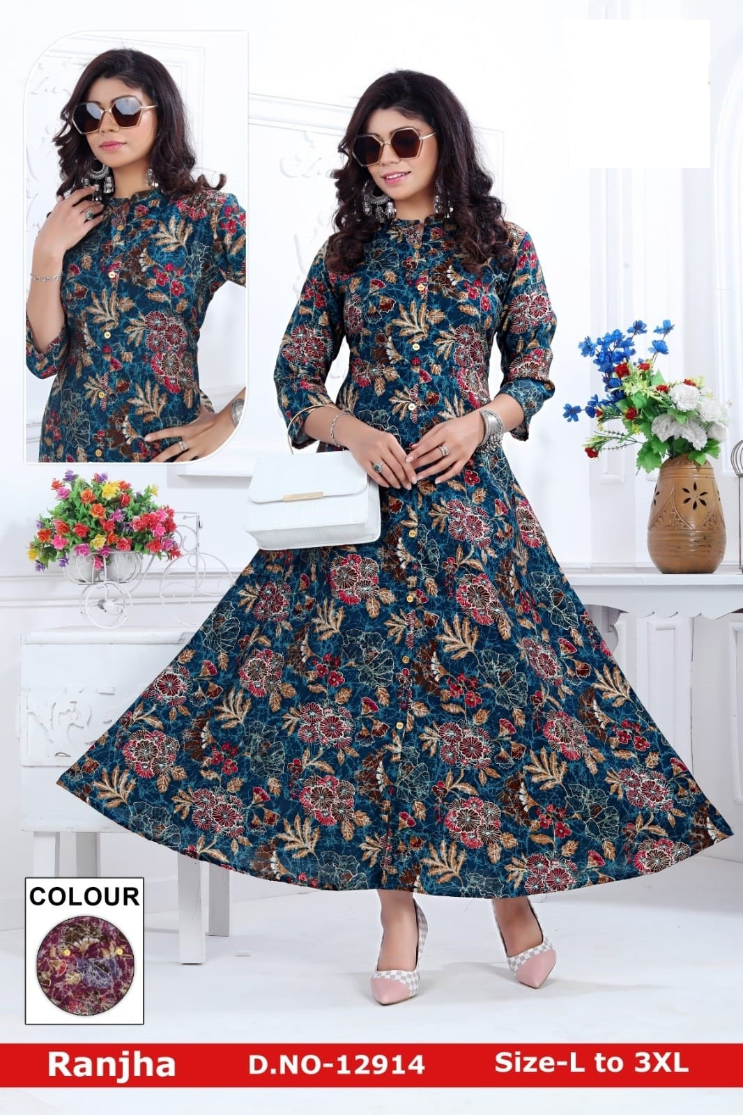 Ranjha-1201 Zoya Chanderi Modal Anarkali Kurtis