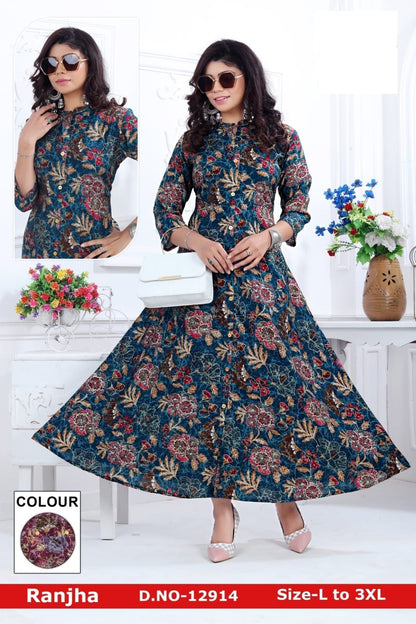 Ranjha-1201 Zoya Chanderi Modal Anarkali Kurtis