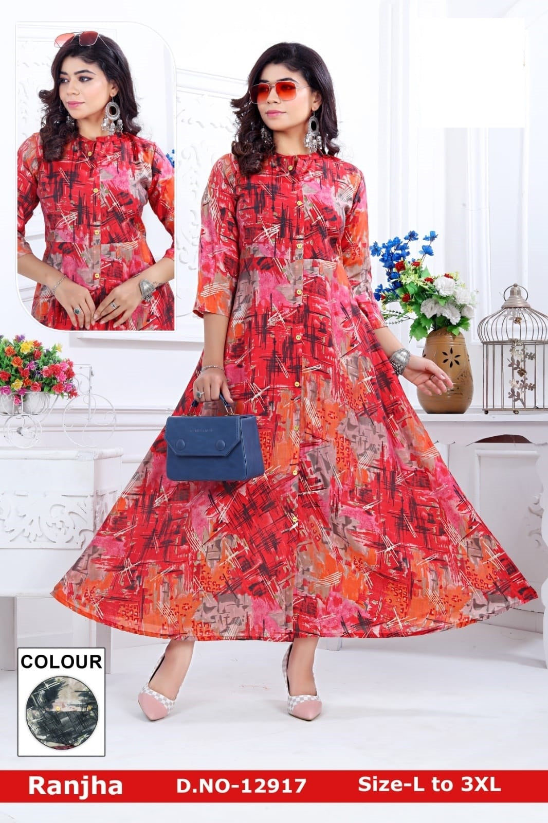 Ranjha-1201 Zoya Chanderi Modal Anarkali Kurtis