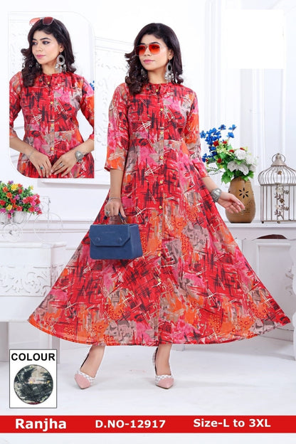 Ranjha-1201 Zoya Chanderi Modal Anarkali Kurtis