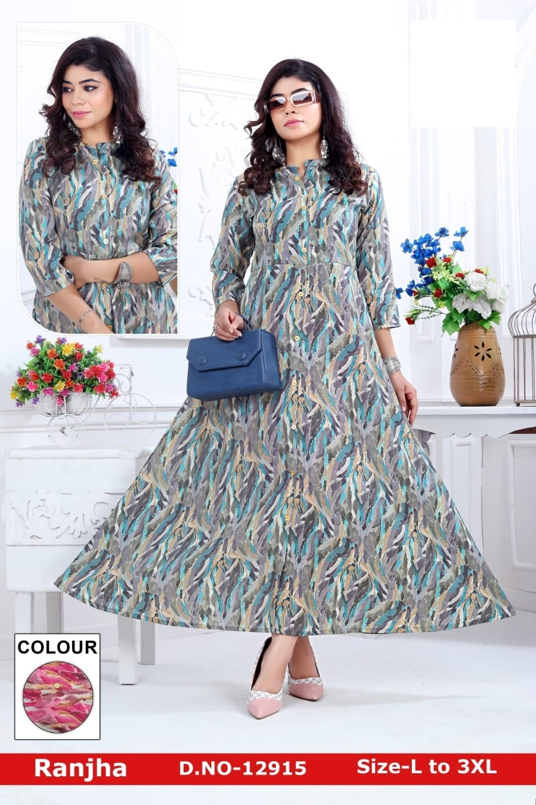 Ranjha-1201 Zoya Chanderi Modal Anarkali Kurtis