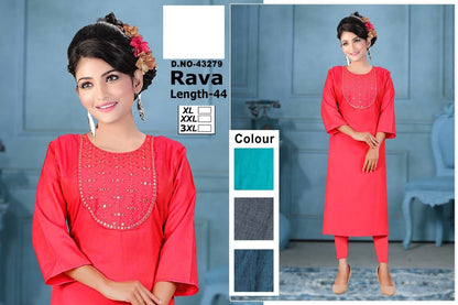 Rava Zoya Two Tone Straight Cut Kurtis