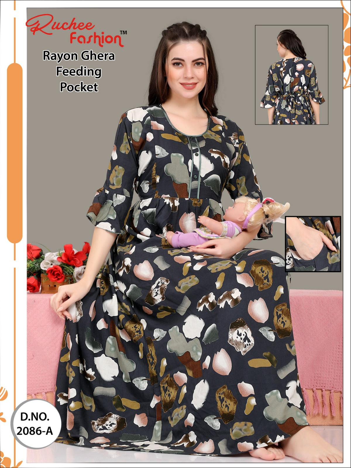 Rayon-010124 Ruchee Fashion Feeding Night Gown