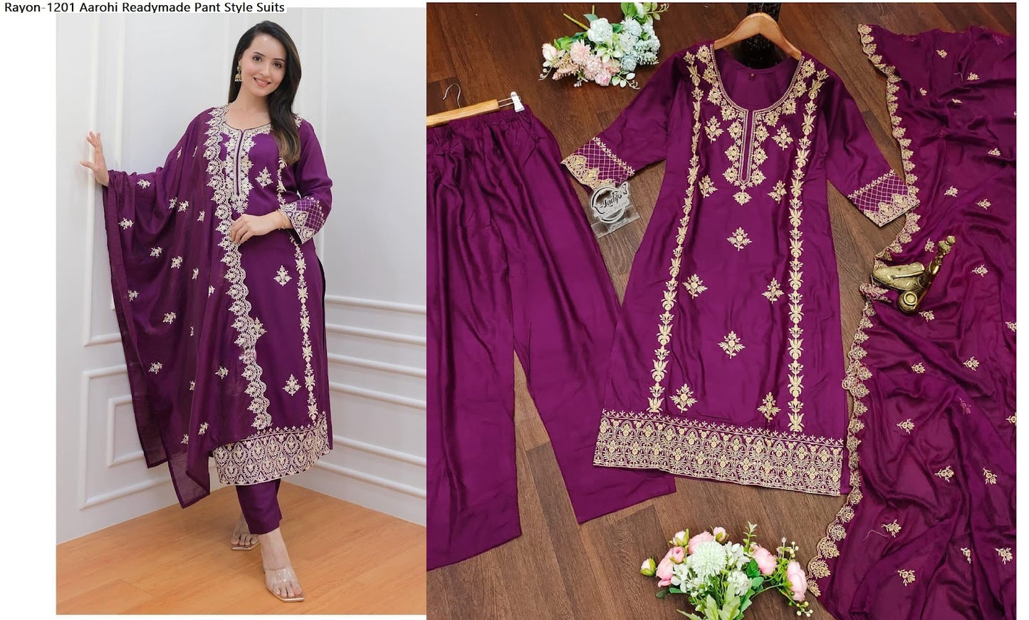 Rayon-1201 Aarohi Rayon Readymade Pant Style Suits