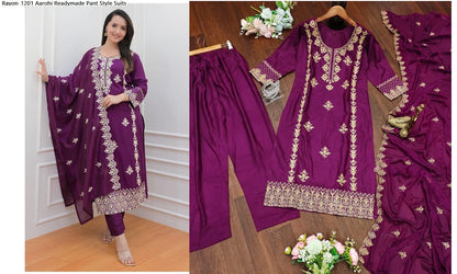 Rayon-1201 Aarohi Rayon Readymade Pant Style Suits
