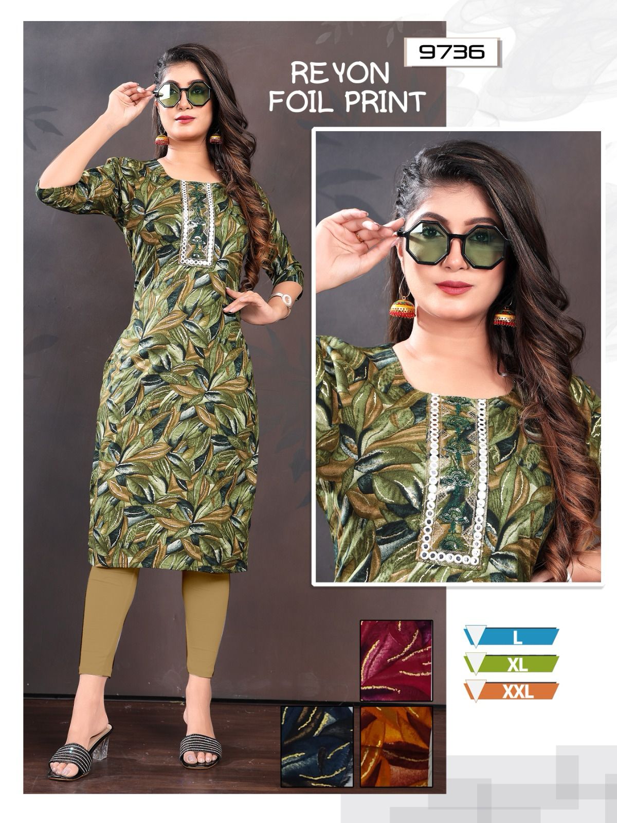 Rayon Foil Mmc Knee Length Kurtis