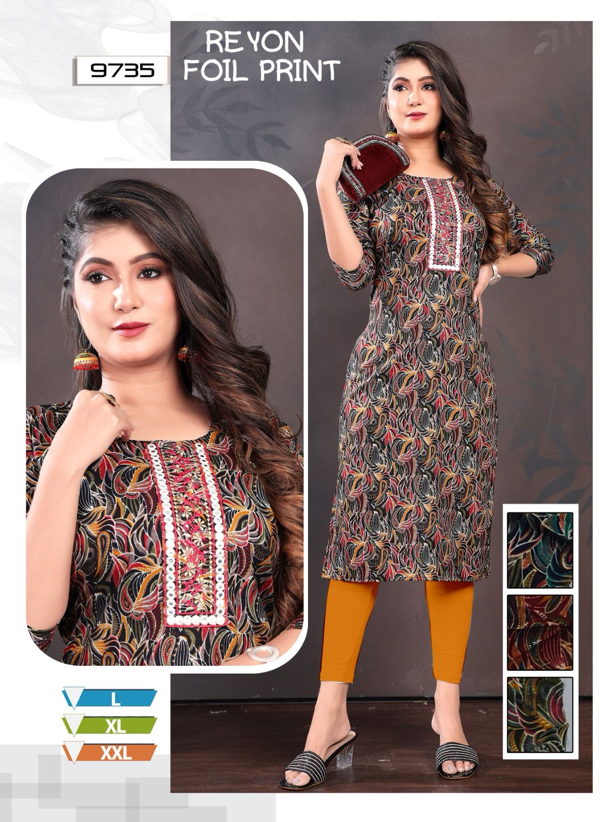 Rayon Foil Mmc Knee Length Kurtis