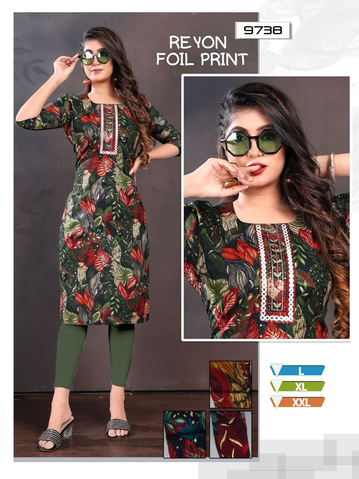 Rayon Foil Mmc Knee Length Kurtis