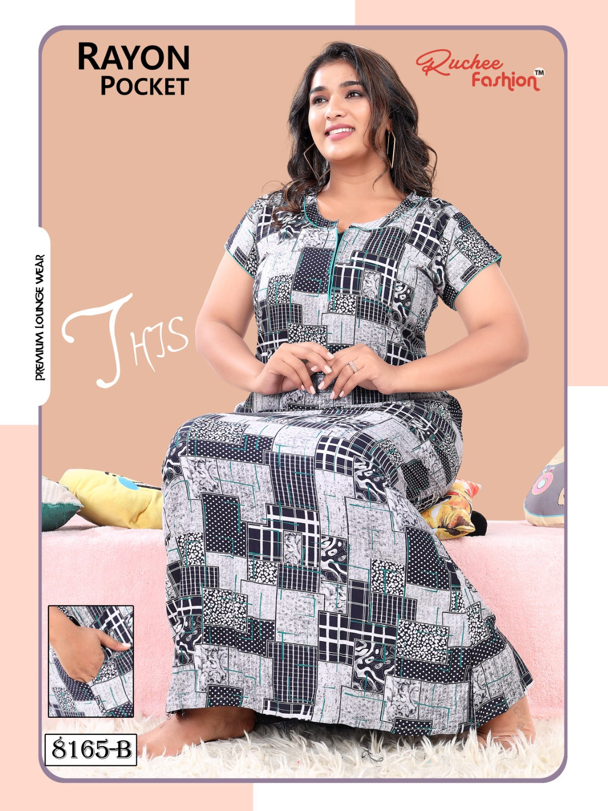 Rayon Pocket Ruchee Fashion Night Gowns