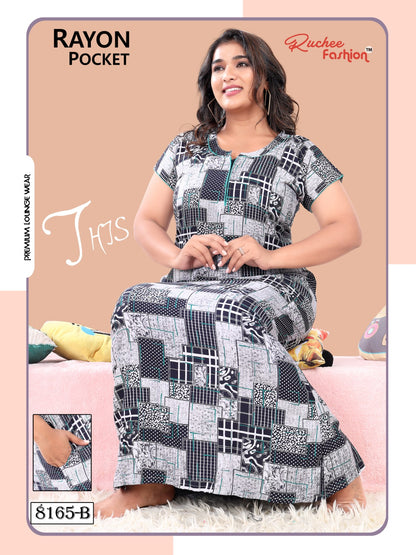 Rayon Pocket Ruchee Fashion Night Gowns