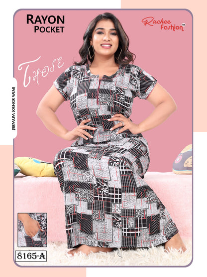 Rayon Pocket Ruchee Fashion Night Gowns