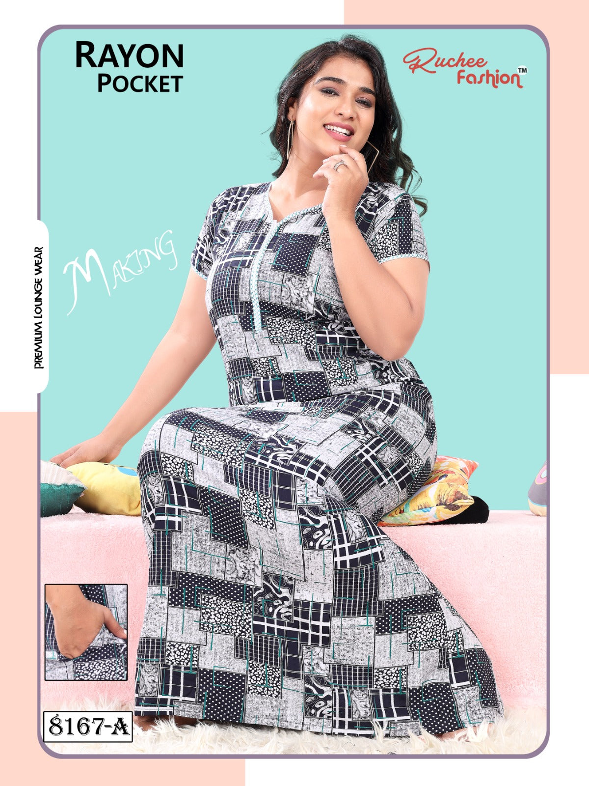 Rayon Pocket Ruchee Fashion Night Gowns