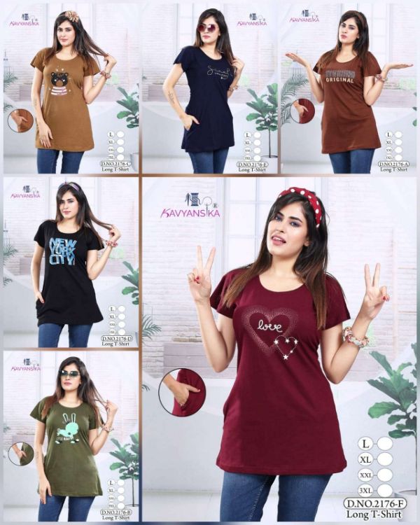 Ready At Store-Vol 2176 Kavyansika Hosiery Cotton Women Long Tshirt