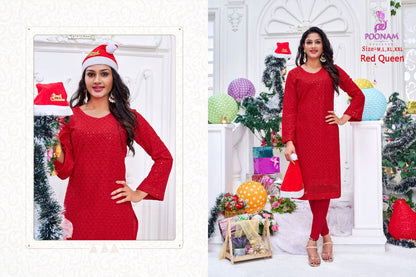 Red Queen Poonam Designer Rayon - Cotton Long Straight Kurti