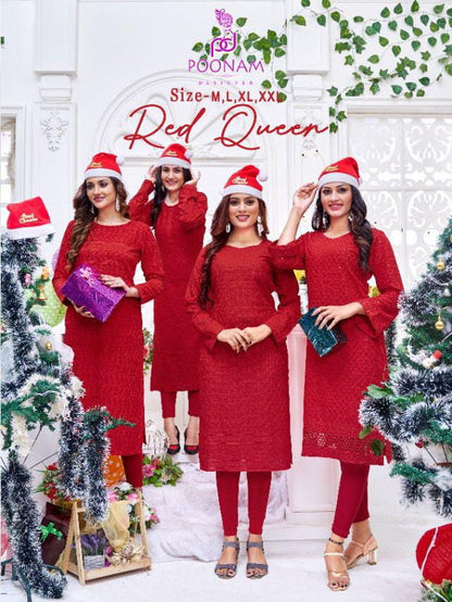 Red Queen Poonam Designer Rayon - Cotton Long Straight Kurti
