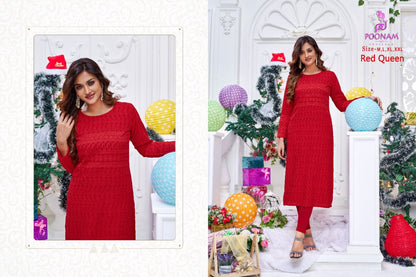 Red Queen Poonam Designer Rayon - Cotton Long Straight Kurti