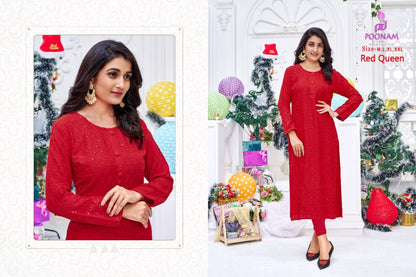 Red Queen Poonam Designer Rayon - Cotton Long Straight Kurti