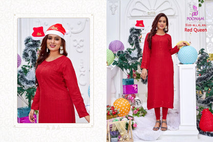 Red Queen Poonam Designer Rayon - Cotton Long Straight Kurti