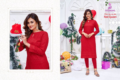 Red Queen Poonam Designer Rayon - Cotton Long Straight Kurti