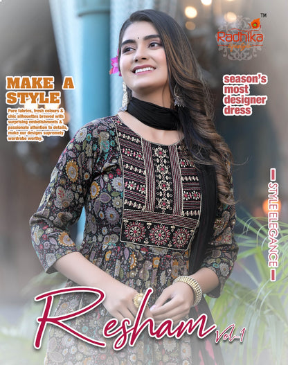Resham Vol 1 Radhika Lifestyle Rayon Capsule Readymade Pant Style Suits