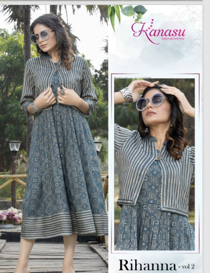 Rihanna Vol 2 Kanasu Rayon Kurti Jacket Set