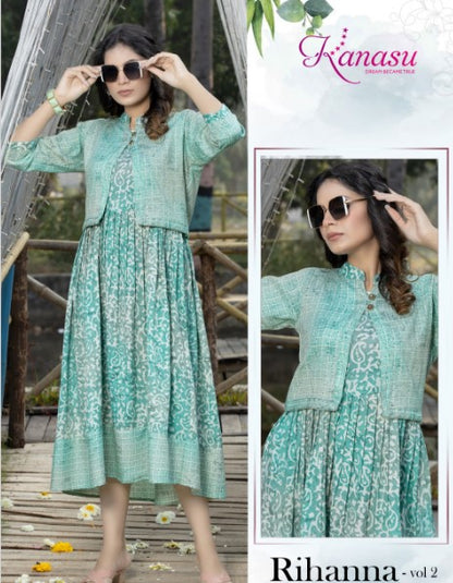Rihanna Vol 2 Kanasu Rayon Kurti Jacket Set
