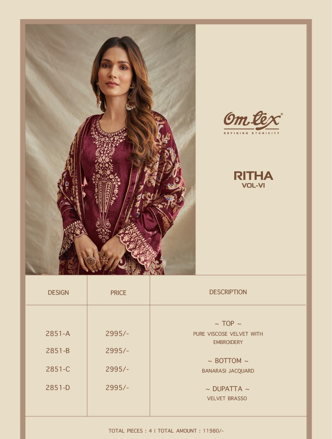 Ritha Vol 6 2851 Omtex Velvet Suits