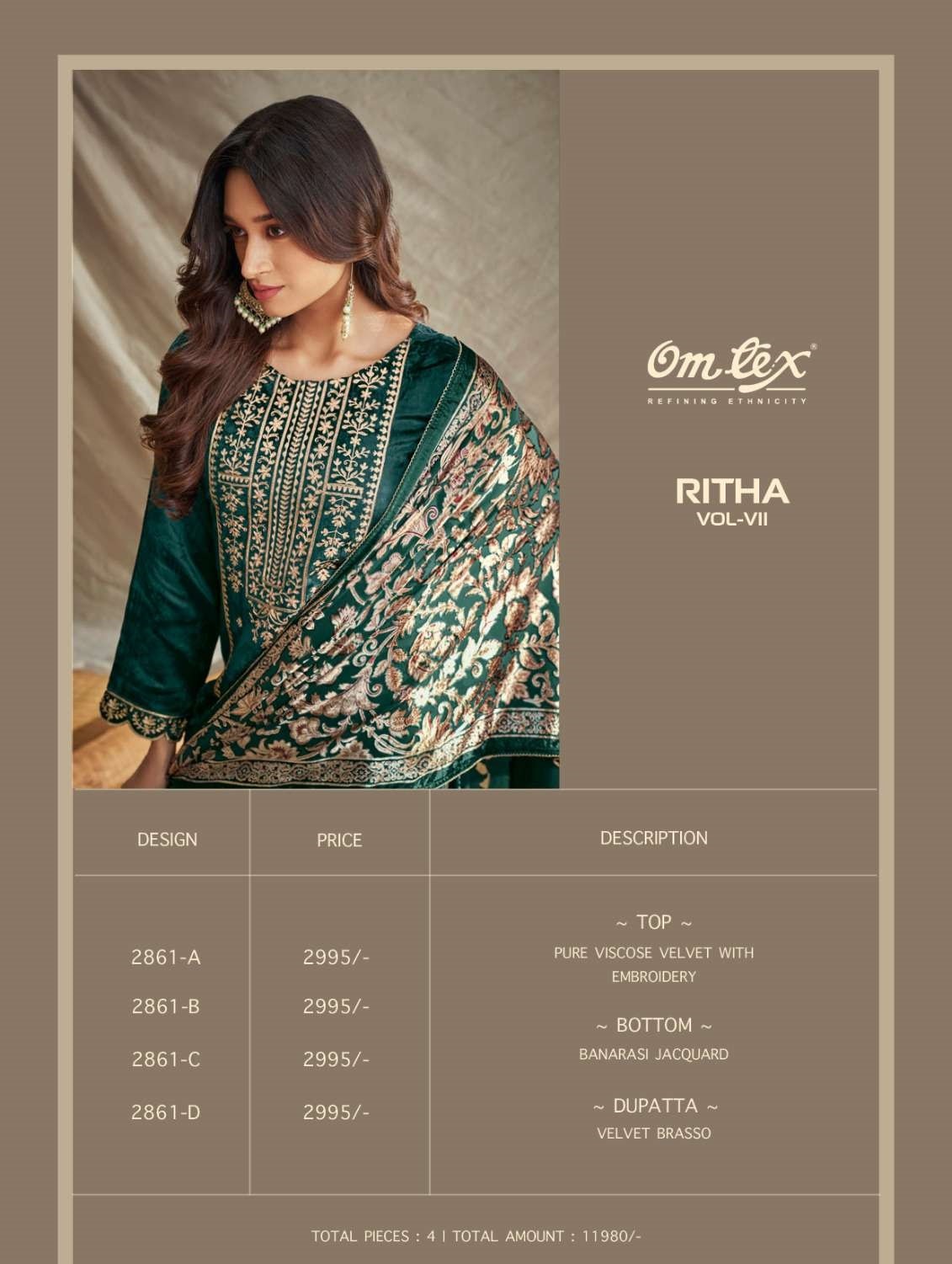 Ritha Vol 7 Omtex Velvet Plazzo Style Suits