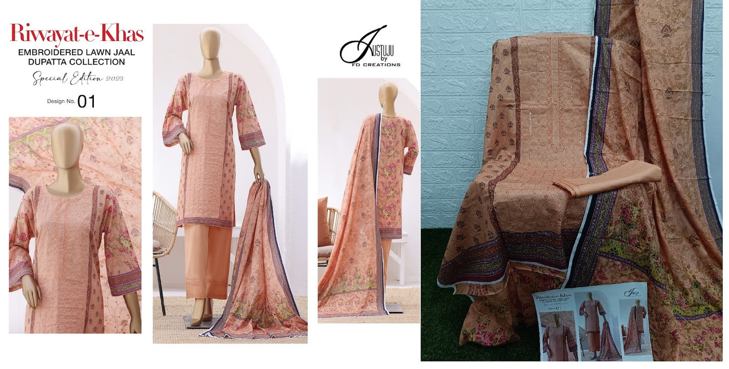 Riwayat E Khas-Edition Justuju Lawn Original Pakistani Suits