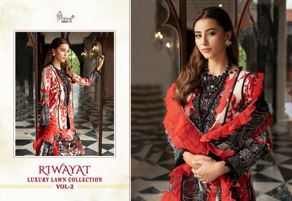 Riwayat Luxury Lawn Vol 2 Shree Fabs Lawn Cotton Pakistani Patch Work Suits