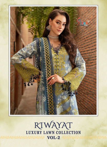 Riwayat Luxury Lawn Vol 2 Shree Fabs Lawn Cotton Pakistani Patch Work Suits