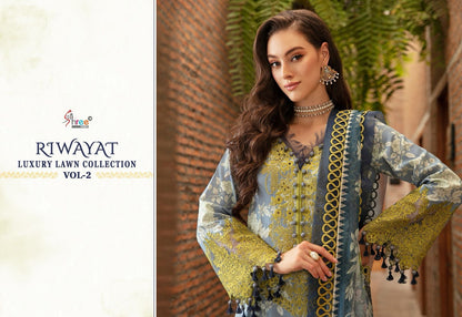 Riwayat Luxury Lawn Vol 2 Shree Fabs Lawn Cotton Pakistani Patch Work Suits