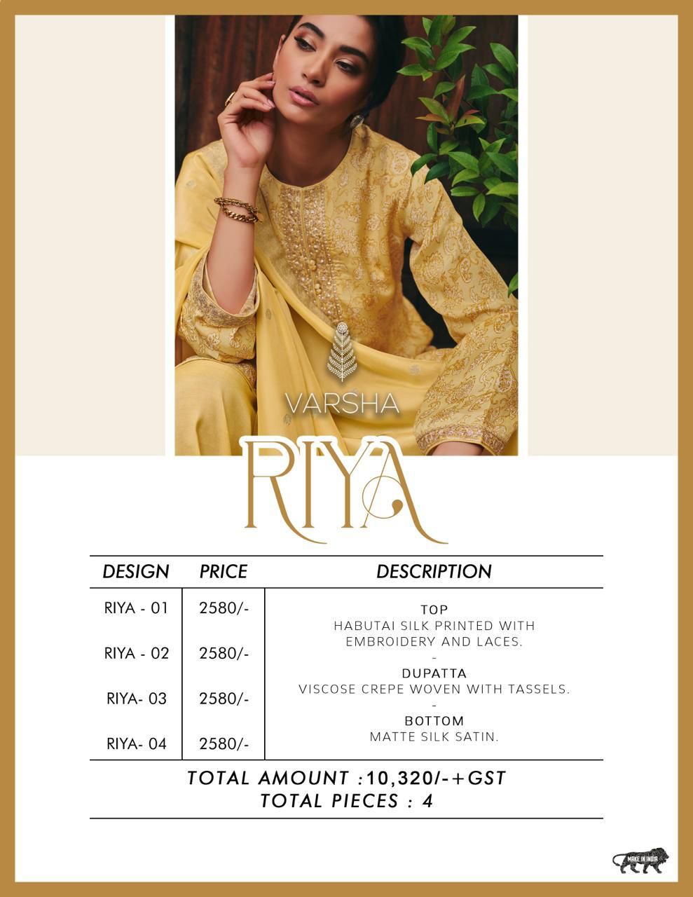 Riya Varsha Fashions Habutai Silk Plazzo Style Suits