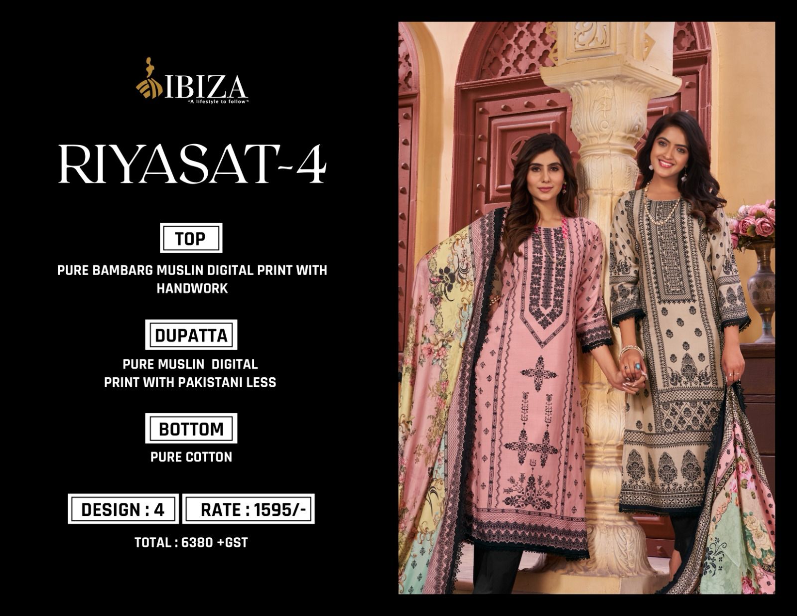 Riyasat-4 Ibiza Muslin Pant Style Suits
